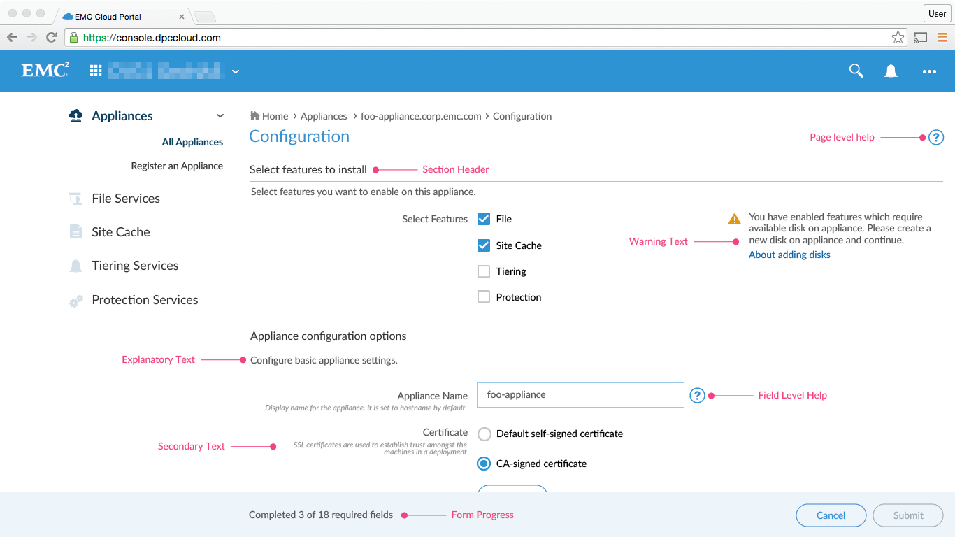 Core Experience Library Form Visual Design Details